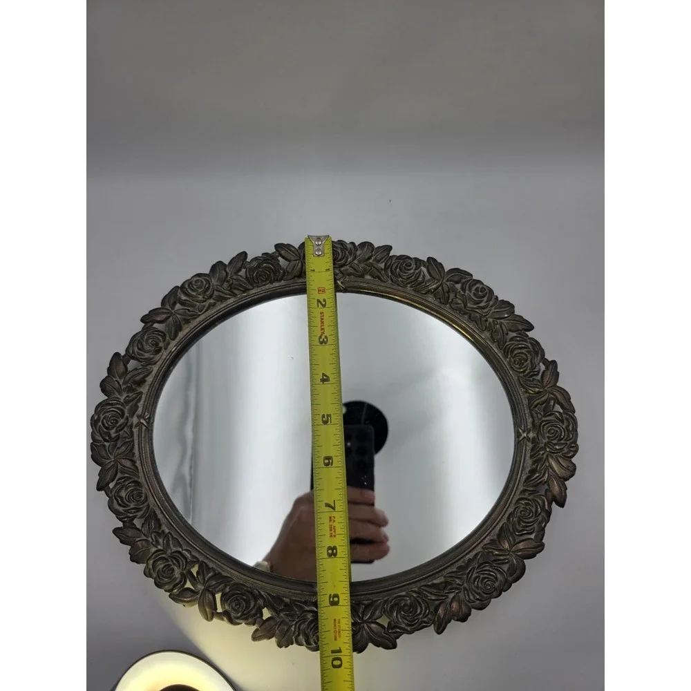 Vintage Oval Mirror Ornate‎ Rose Frame Bronze Gold Tone Vanity Decor 10
